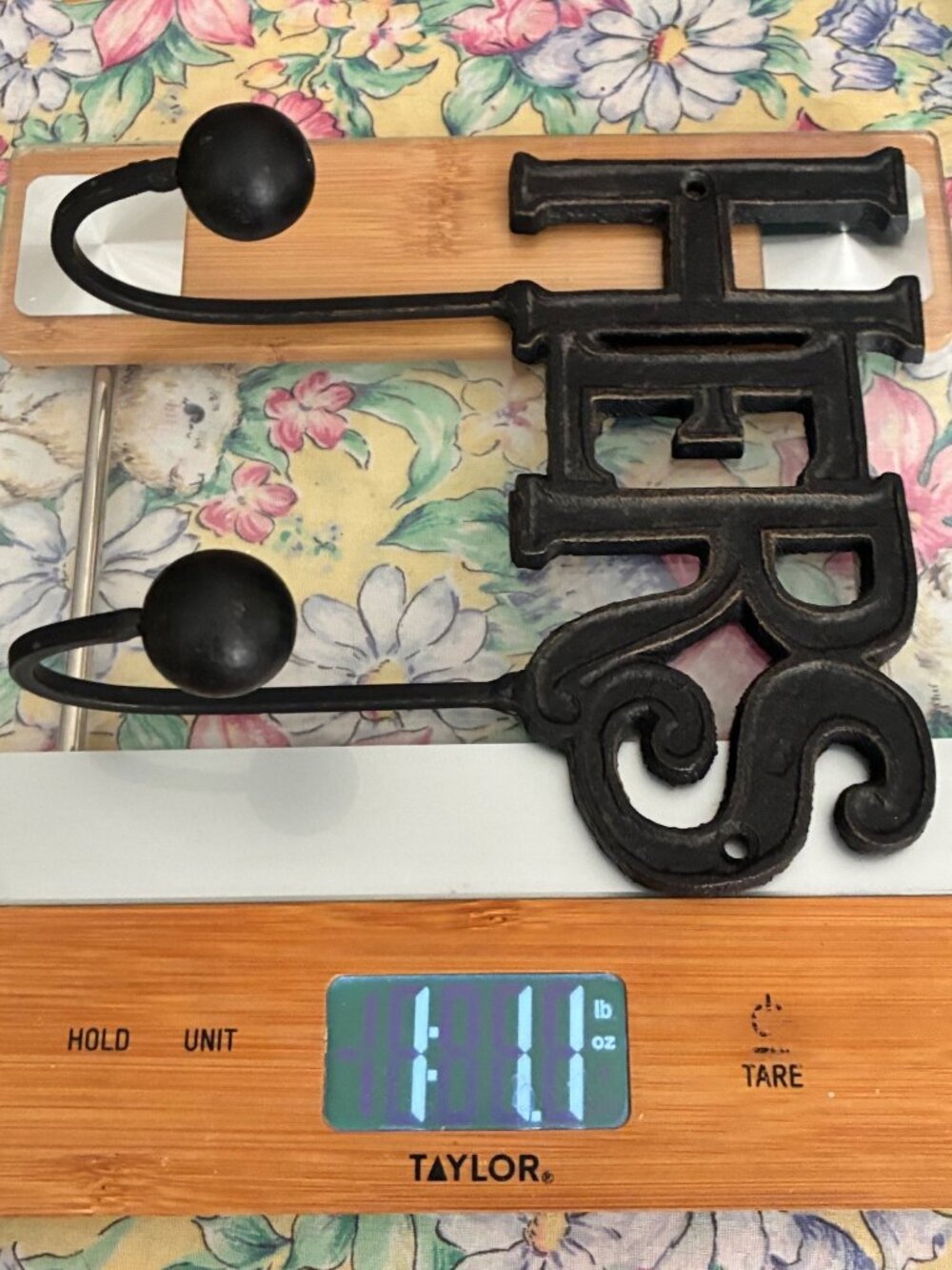 VINTAGE His & Hers Cast Iron Wall Hooks Black Double Hooks Bathroom Towel Rustic - Picture 13 of 13